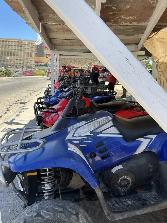ATVs parked in a row at the rental lot